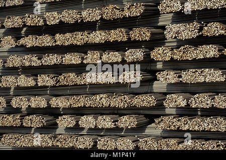 Steel Bars, Construction Material for Concrete, Stacked in a Plant Store Stock Photo