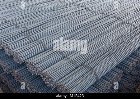 Steel Bars, Construction Material for Concrete, Stacked in a Plant Store Stock Photo