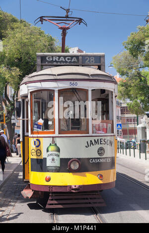 Tram 28, Alfama district, Lisbon, Portugal, Europe Stock Photo