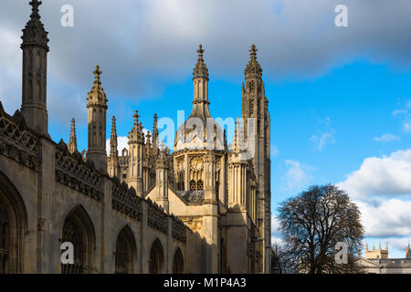 Kings College spires and main gate, Cambridge University, Cambridge, Cambridgeshire, England, United Kingdom, Europe Stock Photo