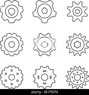 Sprocket wheel icon set. Vector thin line Stock Vector