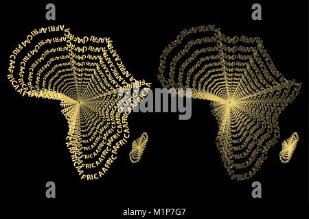 Sketch african letter text continent, African word - in the shape of the continent, Map of continent Africa - vector illustration Stock Vector