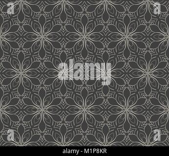Minimalistic repeating linear flower pattern on grey background Stock Vector