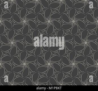 Minimalistic repeating linear flower pattern on grey background Stock Vector