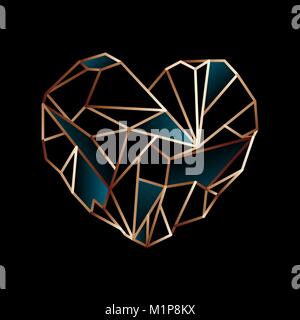 Glowing golden wire heart on black background Stock Vector