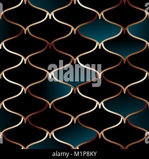 Seamless golden wire oriental pattern Stock Vector