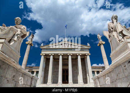 The Academy of Athens, one of the three building that compose the architectonic Hansen Trilogy, in Athens, Greece. Stock Photo