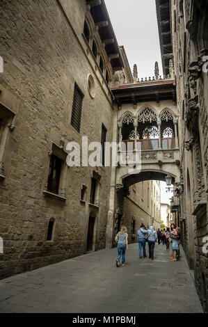 Barri Gotic, the famous gothic quarter in Old Town of Barcelona, Catalonia, Spain. Stock Photo