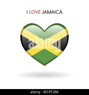 Love Jamaica symbol. Flag Heart Glossy icon on a white background isolated vector illustration eps10 Stock Vector