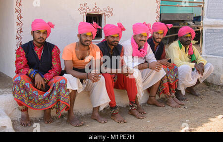 Rajasthani men in pink turban, Udaipur, Rajasthan, India Stock Photo