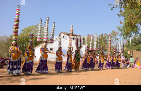 Famed Bhavai dance, celebrating women's efforts to carry water in the desert, Udaipur, Rajasthan, India Stock Photo