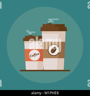 Coffee cup with coffee beans on blue background. Flat vector illustration Stock Vector