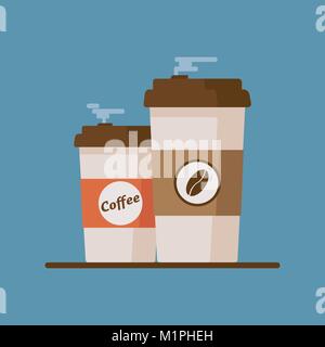 Coffee cup with coffee beans on blue background. Flat vector illustration Stock Vector