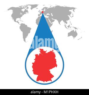 World map with zoom on Germany. Map in loupe. Vector illustration in flat style Stock Vector