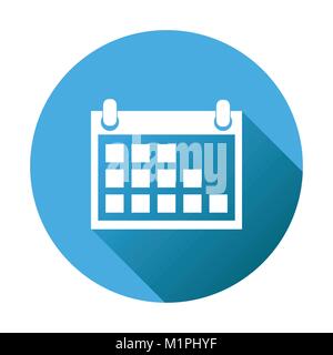 Calendar icon on blue round background, vector illustration. Flat style. Icons for design, website. Stock Vector
