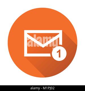 Mail envelope message. Vector illustration in flat style on round orange background. Stock Vector