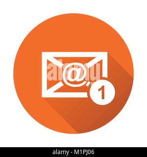 Email envelope message. Vector illustration in flat style on round orange background. Stock Vector