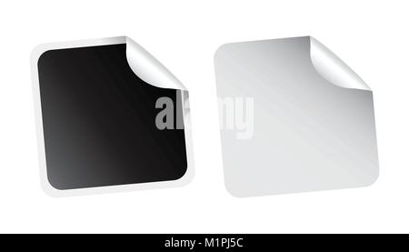 Set of blank stickers. Empty promotional labels. Vector illustration. Black and white square tags. Stock Vector