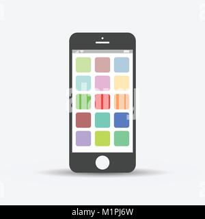 Smartphone icon. Vector illustration on white background. Telephone in iphone style with app icons. Stock Vector