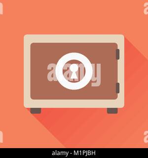 Money safe icon. Vector illustration in flat style on orange background with long shadow. Stock Vector