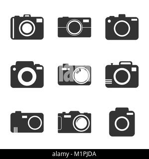 Camera icon set on white background. Vector illustration in flat style with photography icons. Stock Vector