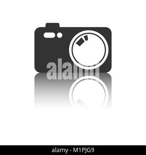 Camera icon with reflection effect on white background. Flat vector ...