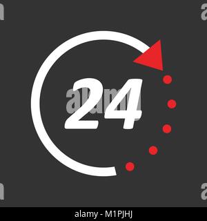 Time icon. Flat vector illustration 24 hours on black background. Stock Vector
