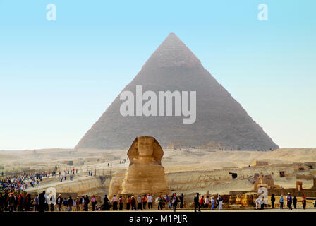 Egyptian pyramids: the Great Sphinx and the Pyramid of Khafre Stock ...