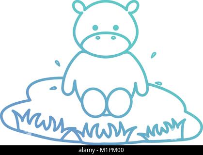 cute and tender hippopotamus in the lake character Stock Vector