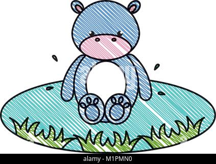 cute and tender hippopotamus in the lake character Stock Vector