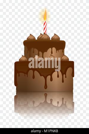 Realistic vector illustration of chocolate birthday cake with burning candle. Stock Vector