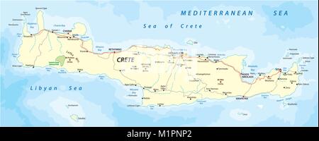 vector street map of greek mediterranean island crete Stock Vector