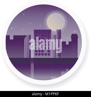 Vector night city with the moon in the sky illustration Stock Vector