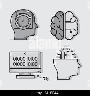set artificial intelligence technology with digital science vector illustration Stock Vector