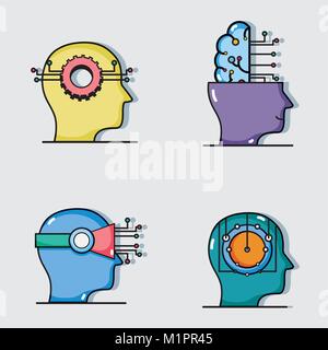 set artificial intelligence technology with digital science vector illustration Stock Vector