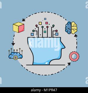 silhouette man with digital information and artificial intelligence vector illustration Stock Vector
