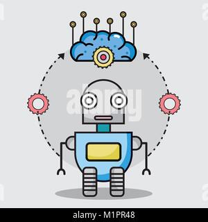 bobbot technology with brain circuits to artificial intelligence vector illustration Stock Vector