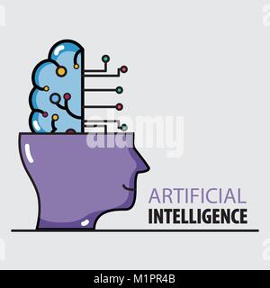 silhouette man with brain circuits to artificial intelligence vector illustration Stock Vector