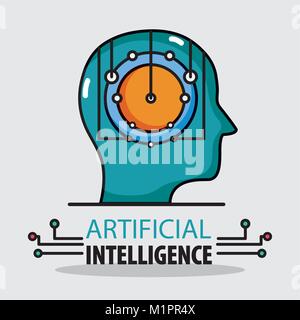 silhouette man with artificial brain intelligence vector illustration Stock Vector