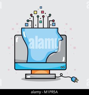 computer technology and silhouette man with circuits vector illustration Stock Vector
