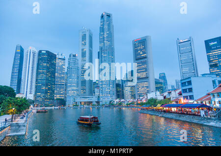 BOAT QUAY, SINGAPORE - AUGUST 14, 2009: Boat Quay, a historical quay in Singapore, situated upstream from the mouth of the Singapore River on its sout Stock Photo