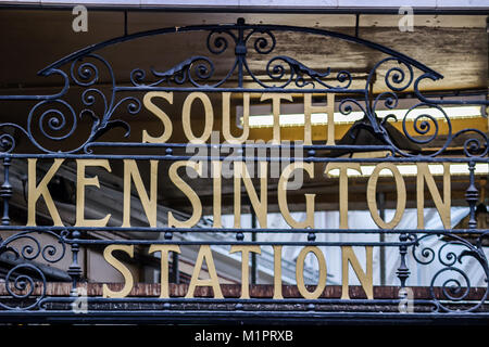 11 March 2017 London England, UK Signboard of South Kensington Station, England, UK Stock Photo