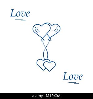 Cute vector illustration of love symbols: heart air balloons icon and two hearts. Romantic collection. Design for banner, flyer, poster or print. Stock Vector