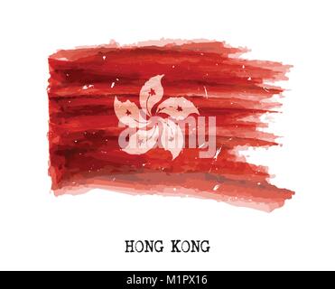 Watercolor painting flag of Hong kong . Vector . Stock Vector
