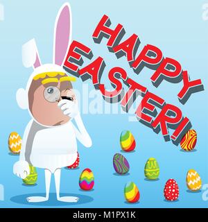 Easter bunny holding a magnifying glass. Vector cartoon character ...