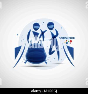 Bobsleigh championship banner. Winter sports icon. Abstract sportsmen silhouettes. Vector illustration of bobsled team in action for your design Stock Vector