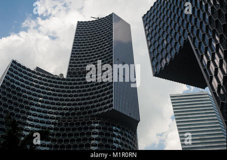 31.01.2018, Singapore, Republic of Singapore, Asia - A view of the two DUO towers designed by the German architect Ole Scheeren. Stock Photo