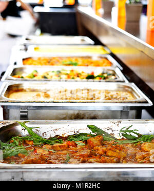 Buffet or banquet scene with various food or meals. Party dinner or party buffet, restaurant. Stock Photo