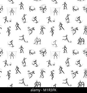 Seamless Set of Soccer Players - Wallpaper Design, hand drawn sketches on white backgound. Vector art Stock Vector