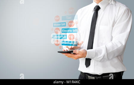 fintech concept, pay bill online with smartphone and internet Stock Photo